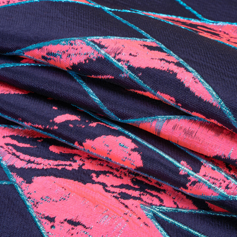 Metallic Teal, Navy and Hot Pink Diamond Dreams Luxury Brocade