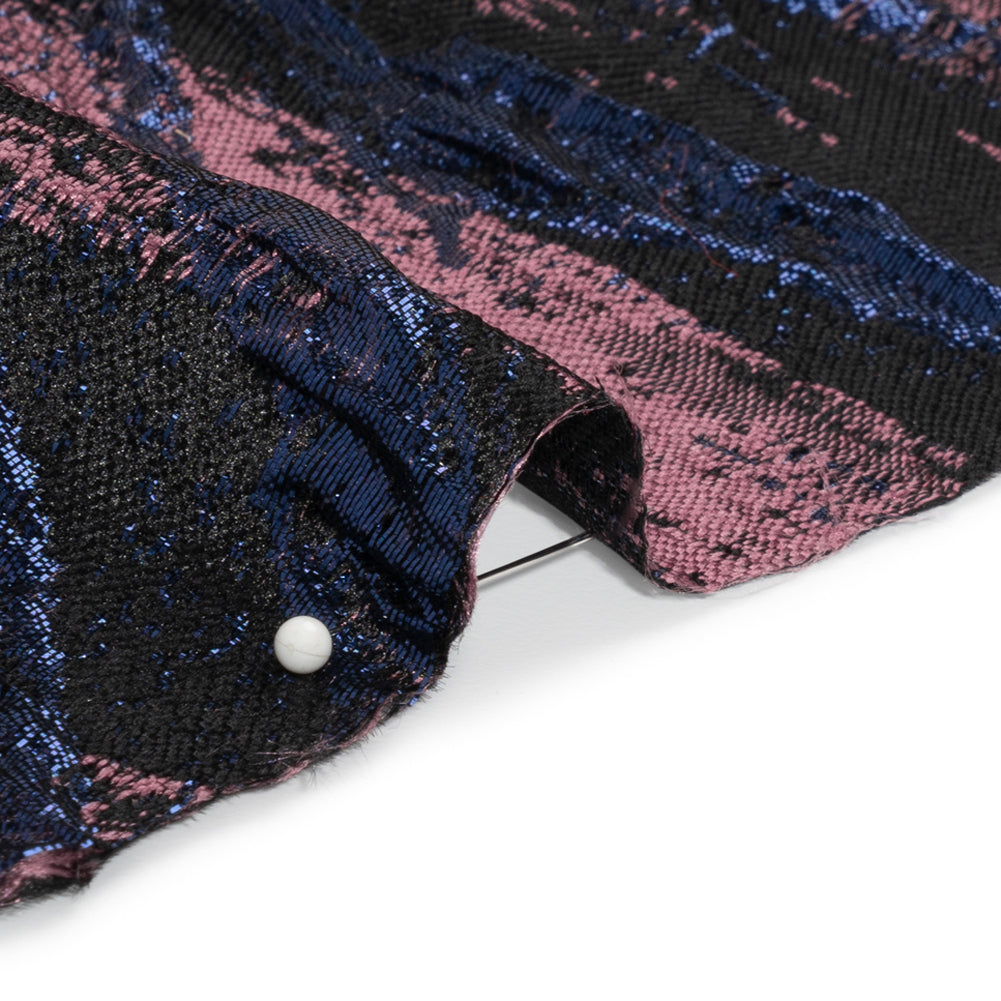 Metallic Midnight, Dark Mauve and Black Exploding Flowers and Brushstrokes Luxury Brocade - Detail