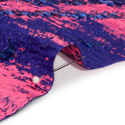 Metallic Blue, Royal and Hot Pink Exploding Flowers and Brushstrokes Luxury Brocade