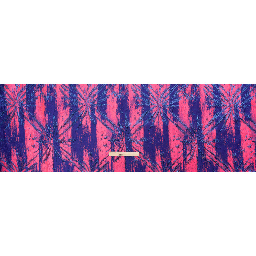 Metallic Blue, Royal and Hot Pink Exploding Flowers and Brushstrokes Luxury Brocade