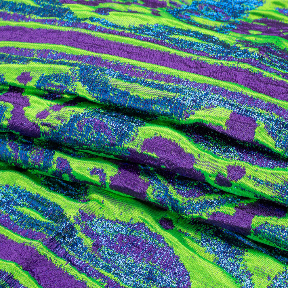 Metallic Blue, Green and Purple Inkblot Stripes Luxury Brocade - Folded