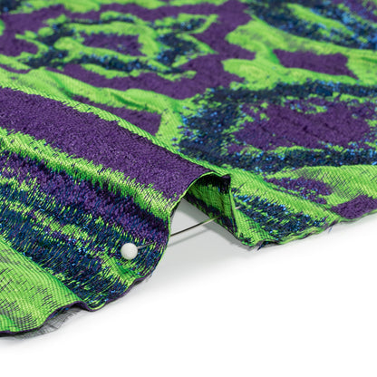 Metallic Blue, Green and Purple Inkblot Stripes Luxury Brocade