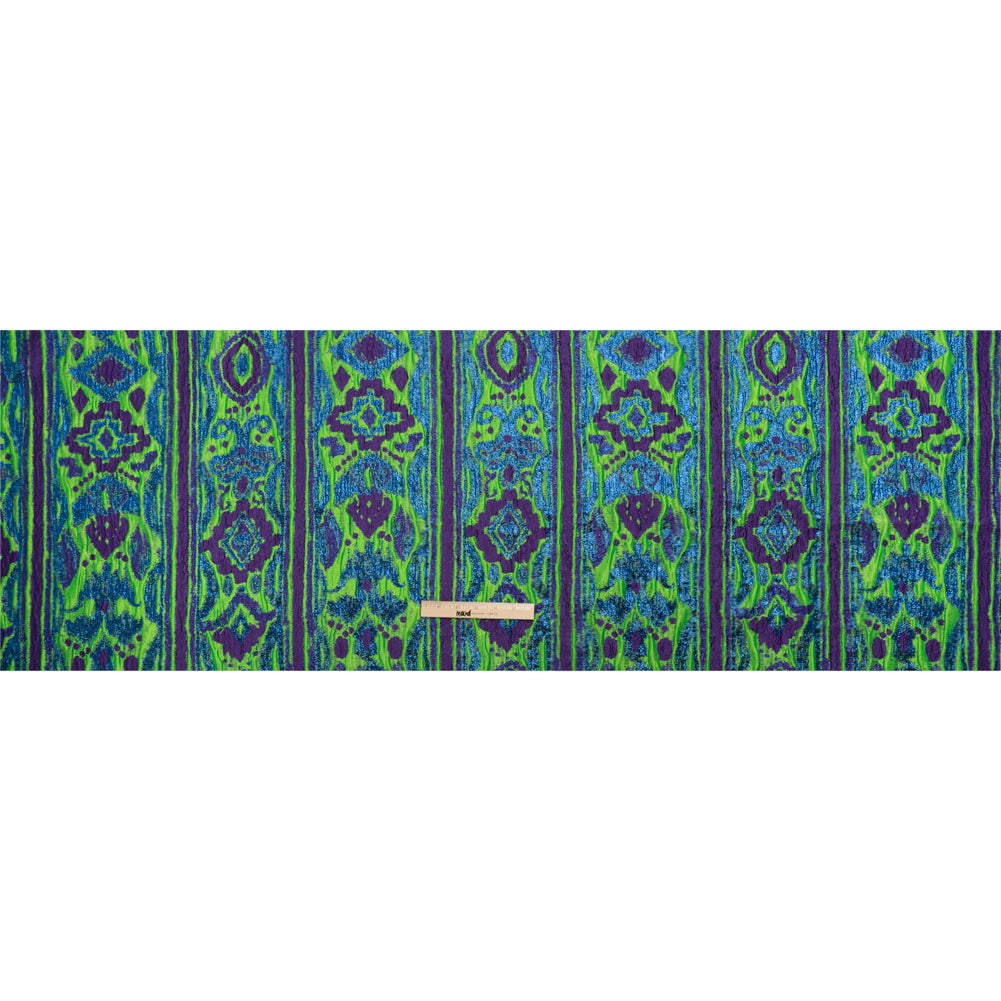 Metallic Blue, Green and Purple Inkblot Stripes Luxury Brocade - Full