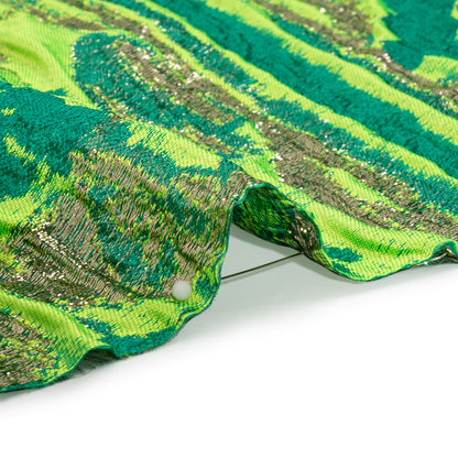 Metallic Gold, Lime and Teal Inkblot Stripes Luxury Brocade