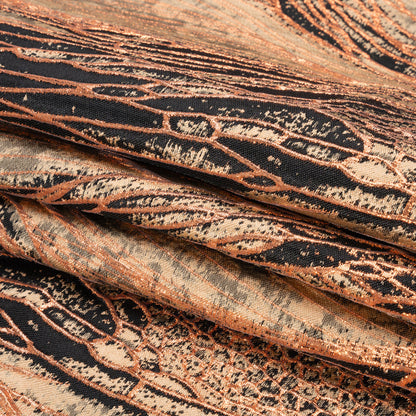Metallic Copper, Beige and Black Organic Abstractions Luxury Brocade
