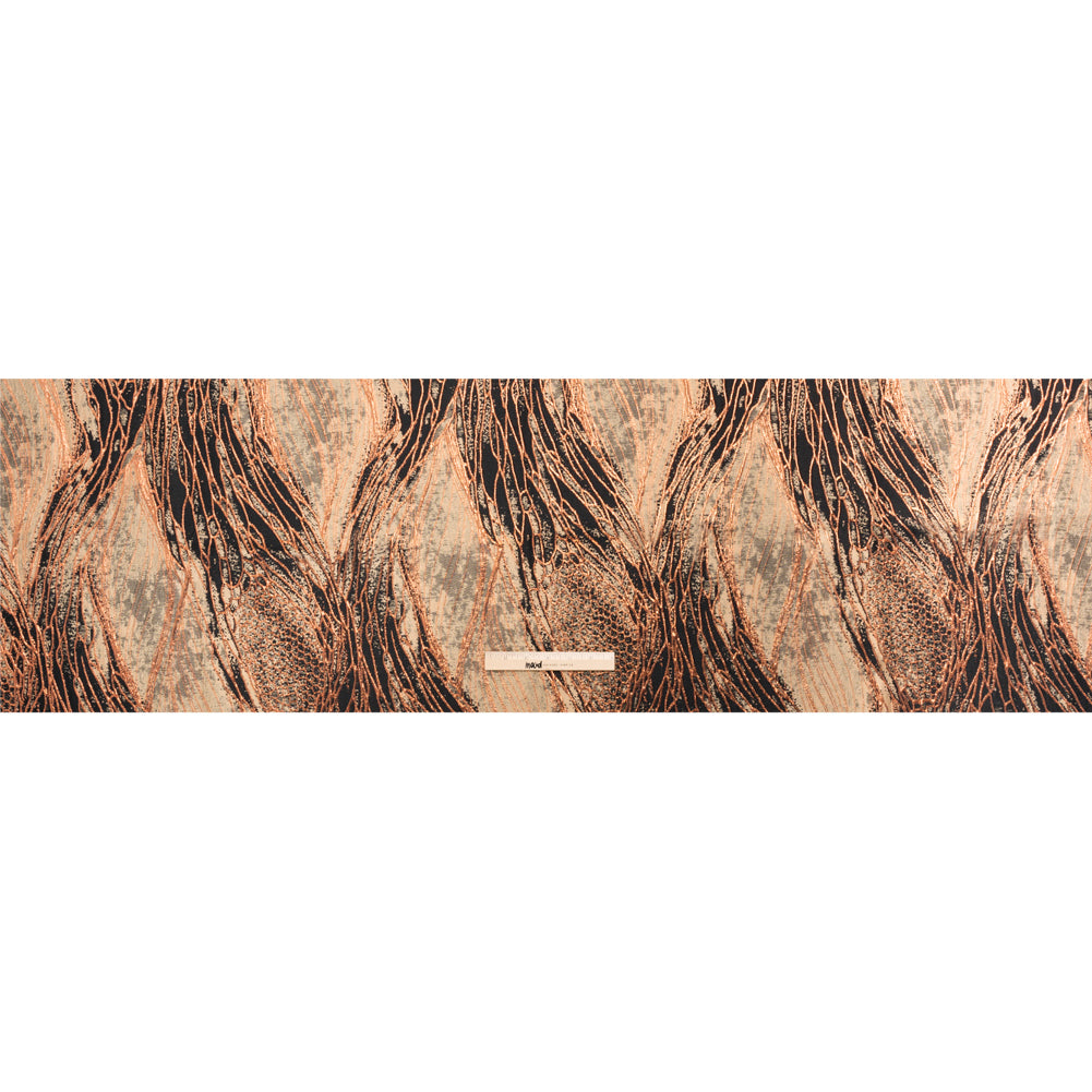 Metallic Copper, Beige and Black Organic Abstractions Luxury Brocade - Full