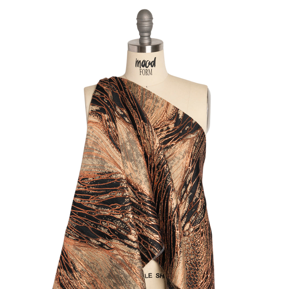 Metallic Copper, Beige and Black Organic Abstractions Luxury Brocade - Drape
