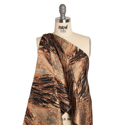 Metallic Copper, Beige and Black Organic Abstractions Luxury Brocade