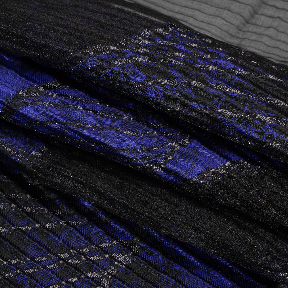 Metallic Black and Bright Navy Abstract Formations Ribbed Burnout Luxury Brocade - Folded