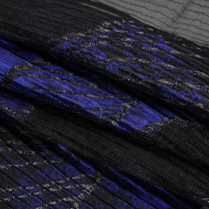 Metallic Black and Bright Navy Abstract Formations Ribbed Burnout Luxury Brocade