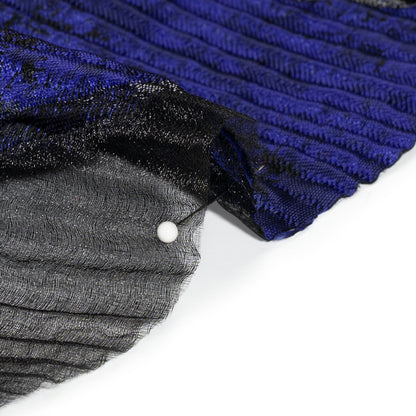 Metallic Black and Bright Navy Abstract Formations Ribbed Burnout Luxury Brocade