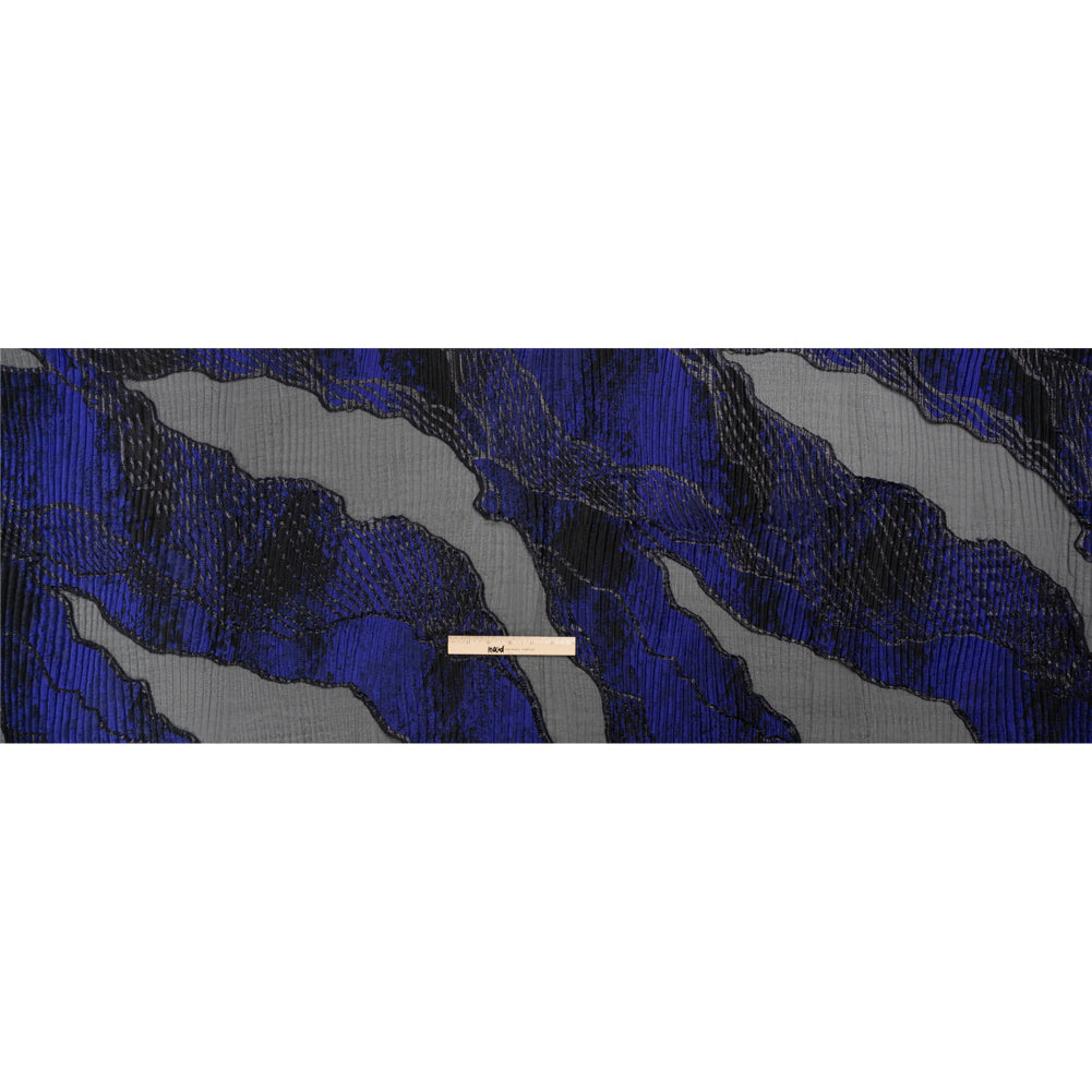 Metallic Black and Bright Navy Abstract Formations Ribbed Burnout Luxury Brocade - Full