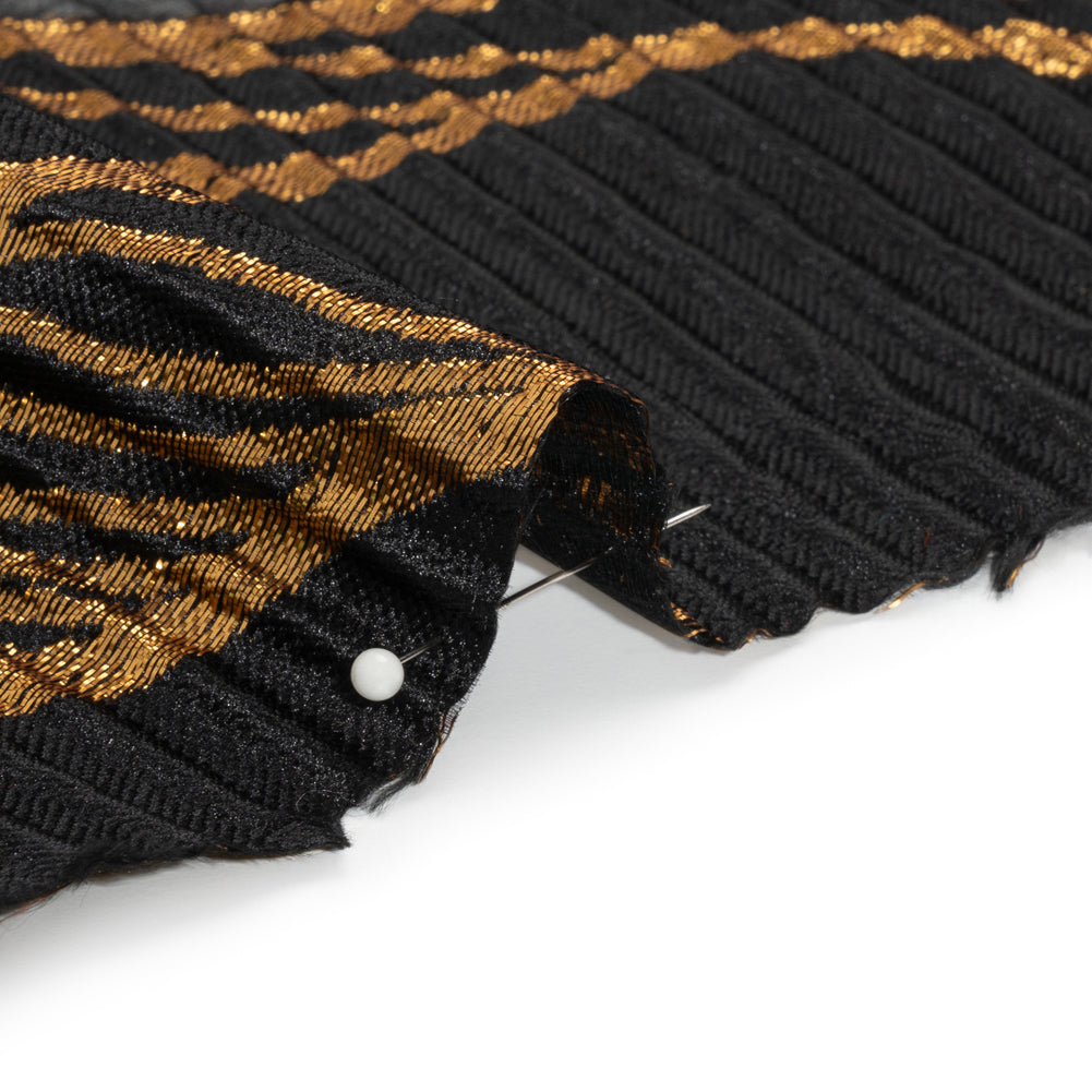 Metallic Gold and Black Abstract Formations Ribbed Burnout Luxury Brocade - Detail