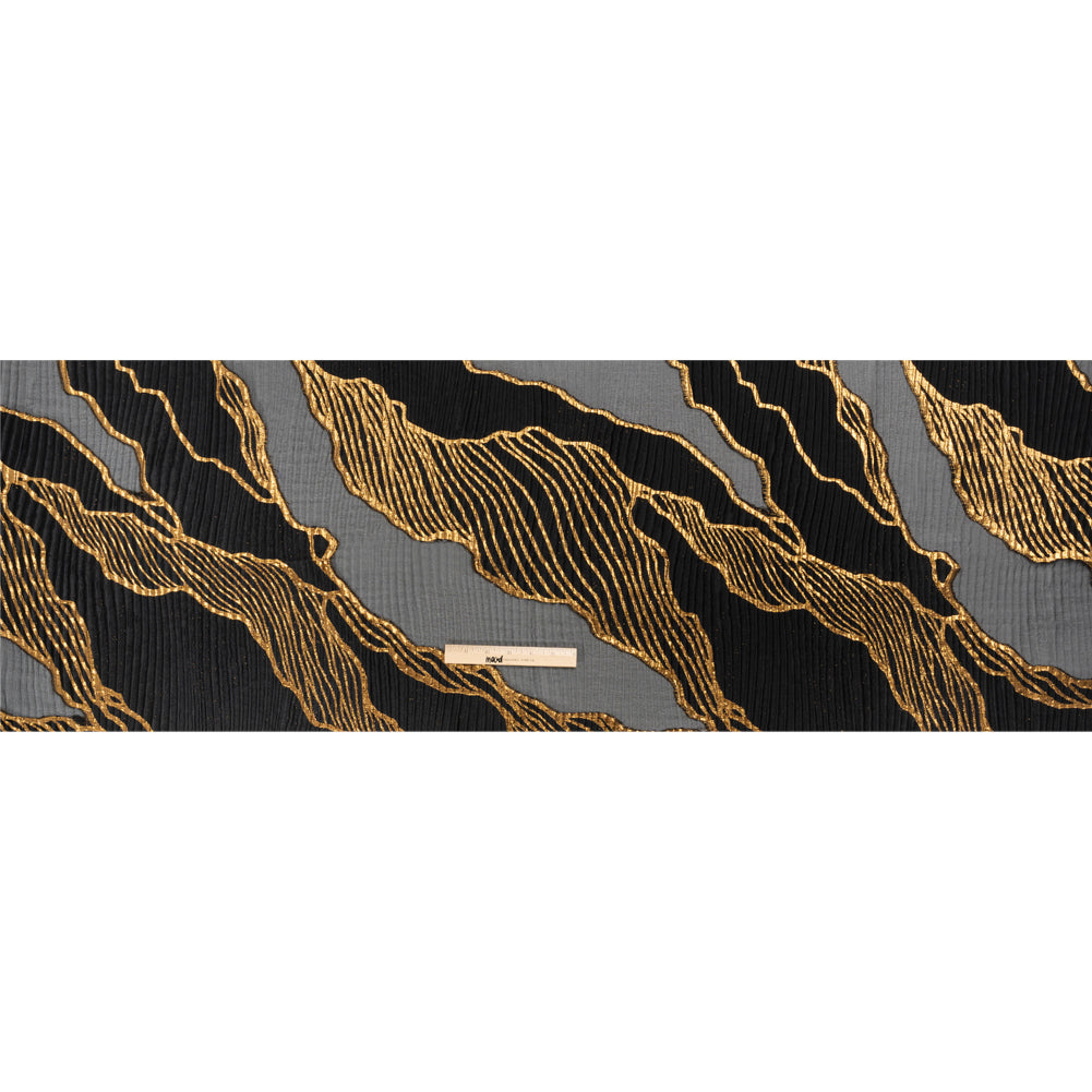 Metallic Gold and Black Abstract Formations Ribbed Burnout Luxury Brocade - Full