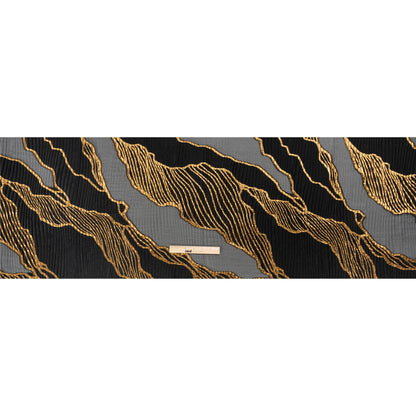 Metallic Gold and Black Abstract Formations Ribbed Burnout Luxury Brocade