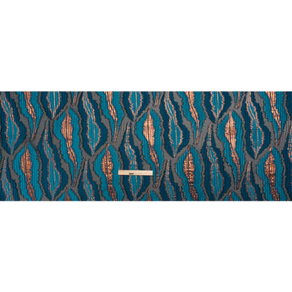 Metallic Copper, Teal and Black Abstract Islands Ribbed Burnout Luxury Brocade