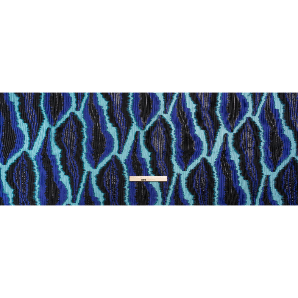 Metallic Black, Royal and Teal Abstract Islands Ribbed Burnout Luxury Brocade - Full