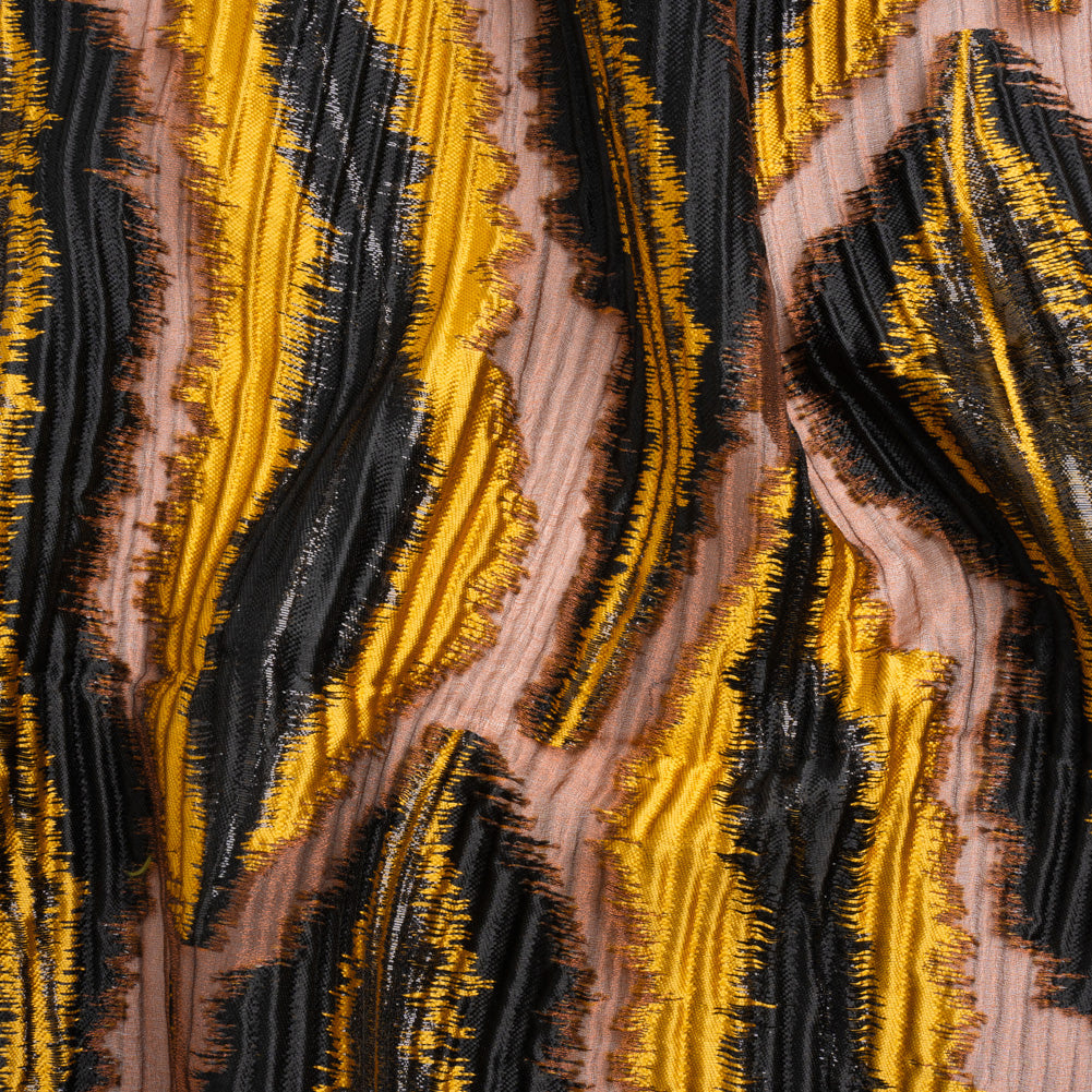 Metallic Brown, Mustard and Black Abstract Islands Ribbed Burnout Luxu