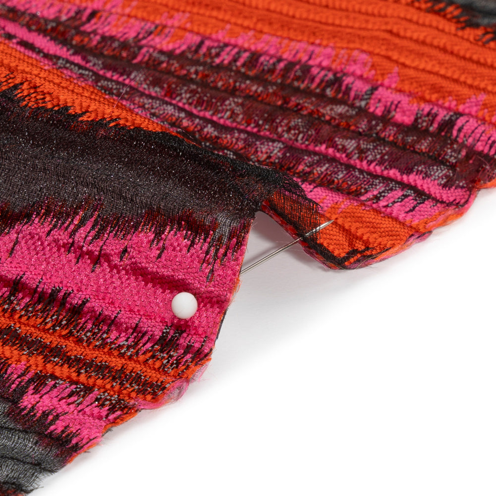 Metallic Red, Pink and Black Abstract Islands Ribbed Burnout Luxury Brocade - Detail