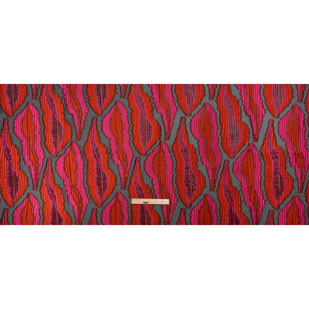 Metallic Red, Pink and Black Abstract Islands Ribbed Burnout Luxury Brocade - Full