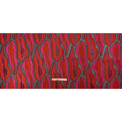 Metallic Red, Pink and Black Abstract Islands Ribbed Burnout Luxury Brocade