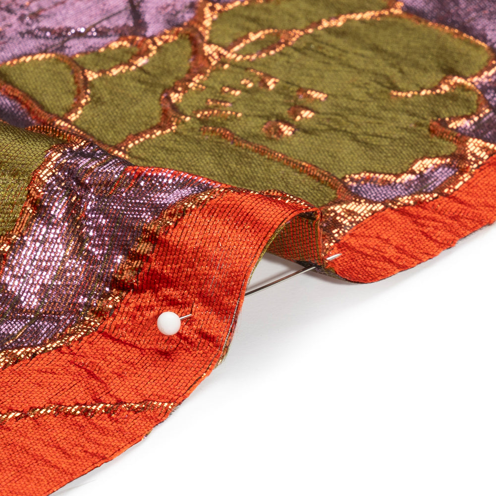 Metallic Burnt Orange, Lilac and Olive Floral Luxury Brocade - Detail