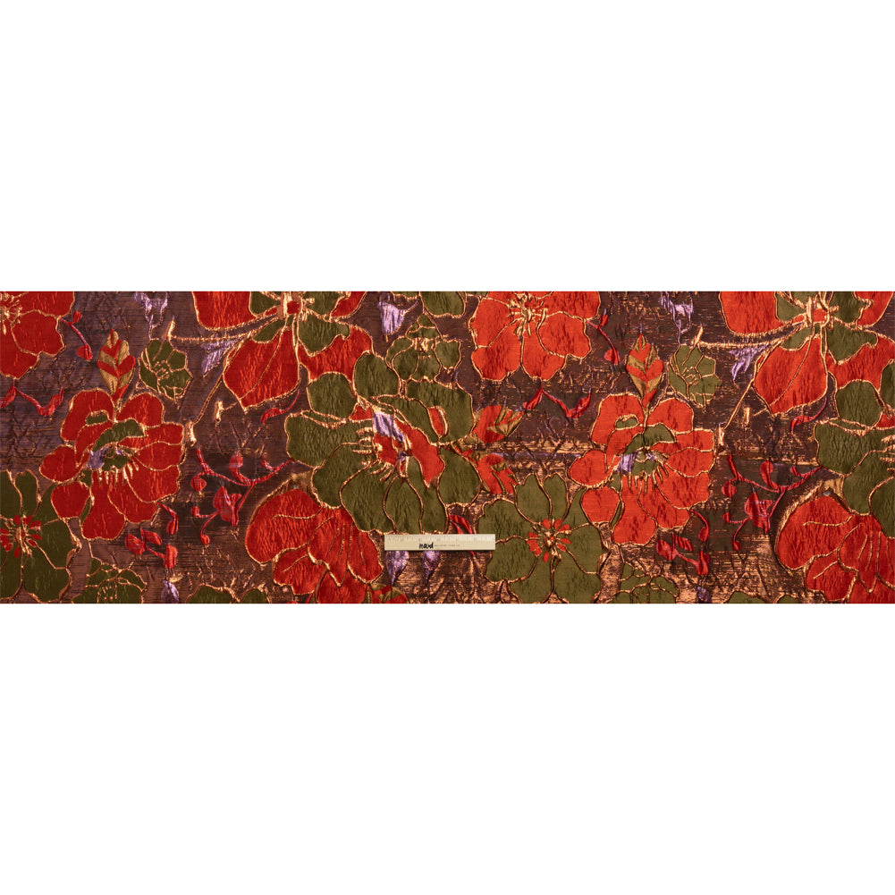 Metallic Burnt Orange, Lilac and Olive Floral Luxury Brocade - Full