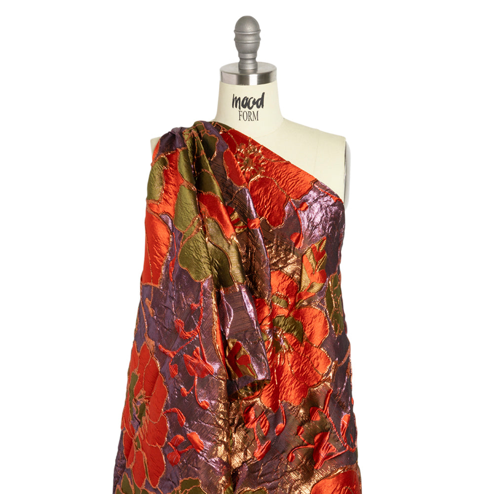 Metallic Burnt Orange, Lilac and Olive Floral Luxury Brocade - Drape