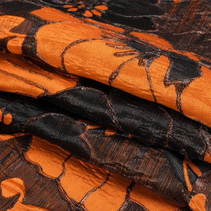 Metallic Black and Orange Floral Luxury Brocade
