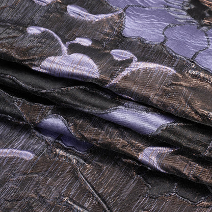 Metallic Copper, Periwinkle and Black Floral Luxury Brocade