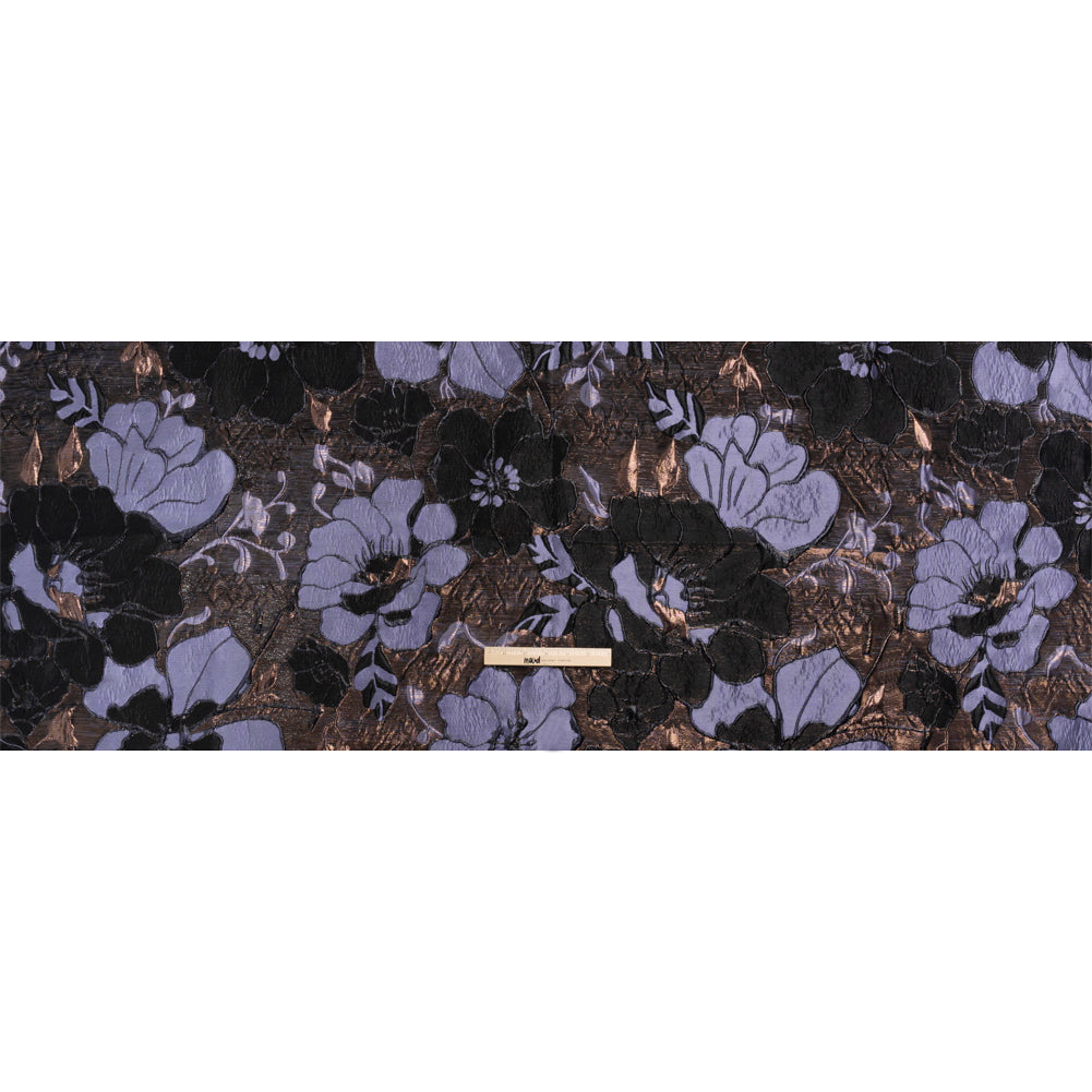 Metallic Copper, Periwinkle and Black Floral Luxury Brocade - Full