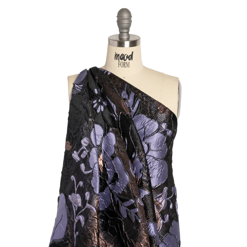 Metallic Copper, Periwinkle and Black Floral Luxury Brocade - Drape