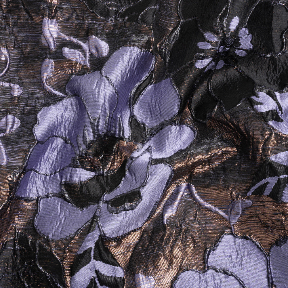 Metallic Copper, Periwinkle and Black Floral Luxury Brocade