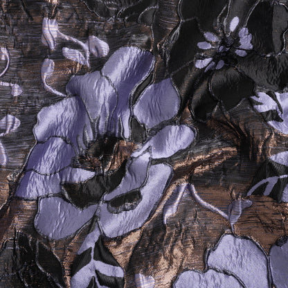 Metallic Copper, Periwinkle and Black Floral Luxury Brocade