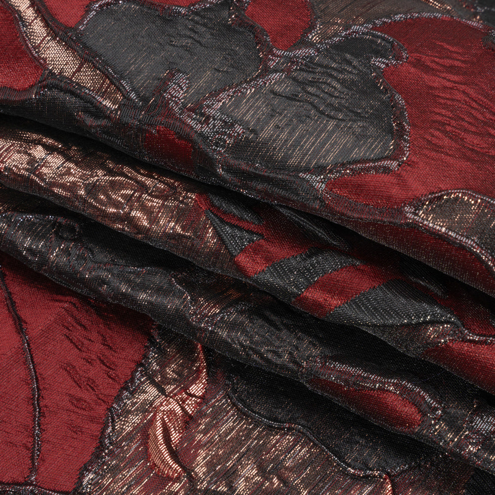 Metallic Copper, Burgundy and Black Floral Luxury Brocade