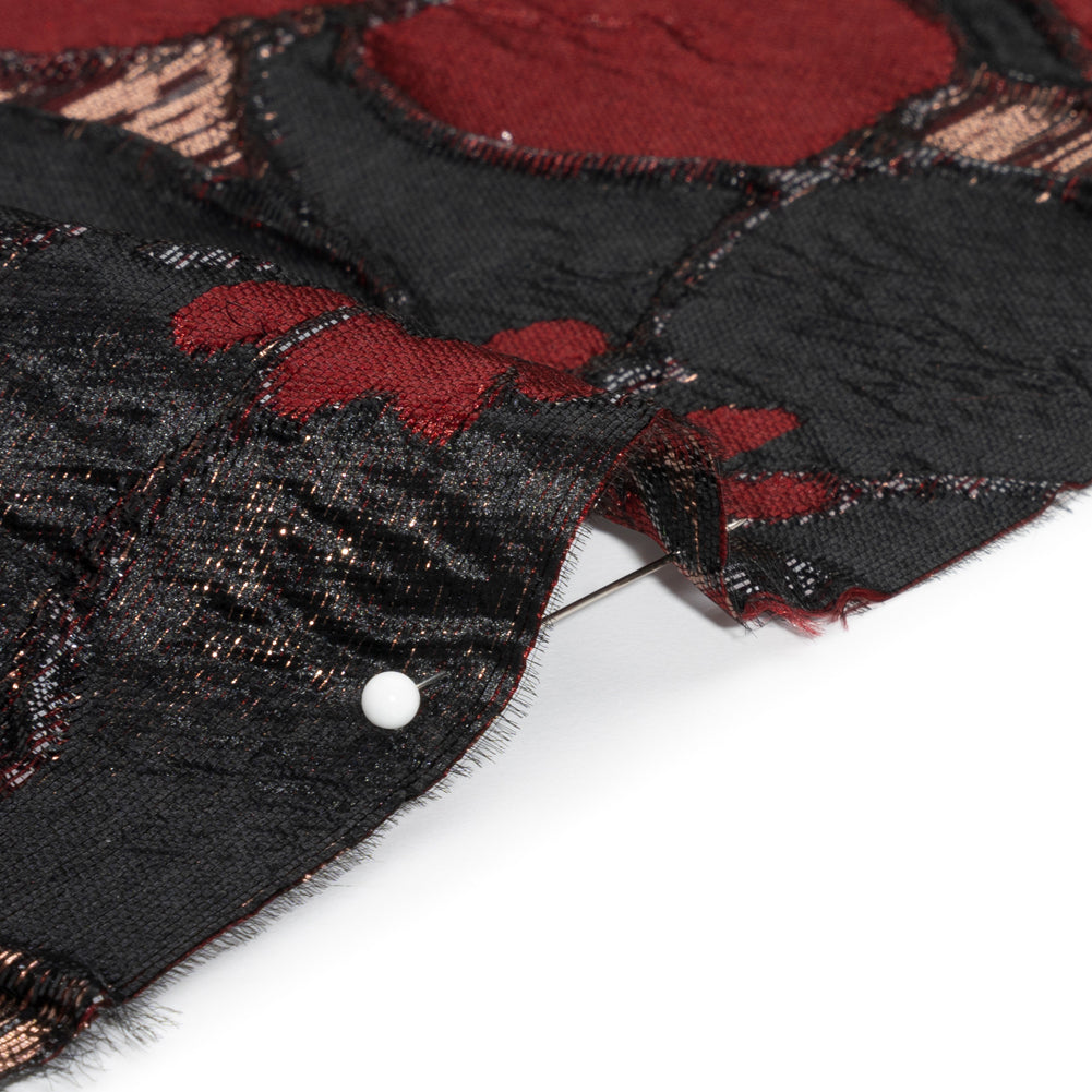 Metallic Copper, Burgundy and Black Floral Luxury Brocade