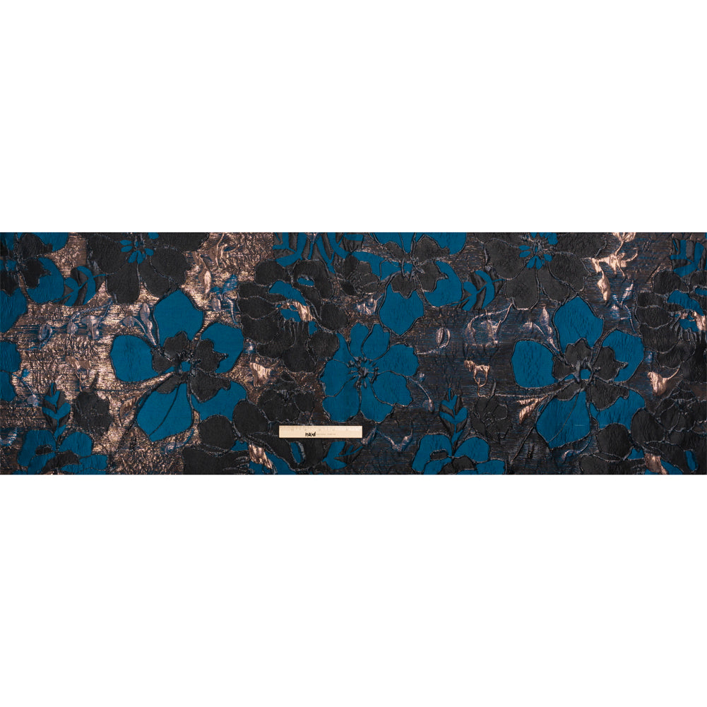 Metallic Copper, Black and Teal Floral Luxury Brocade - Full