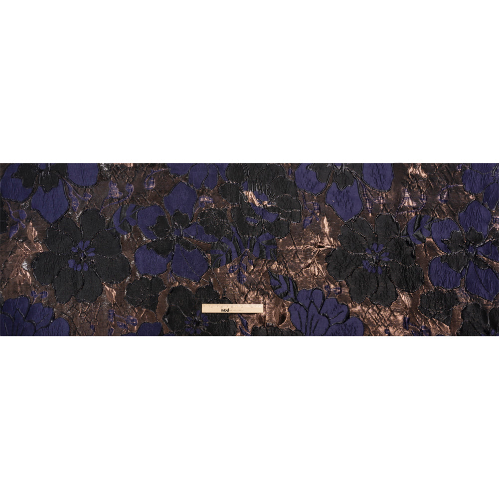 Metallic Rose Gold, Black and Navy Floral Luxury Brocade - Full