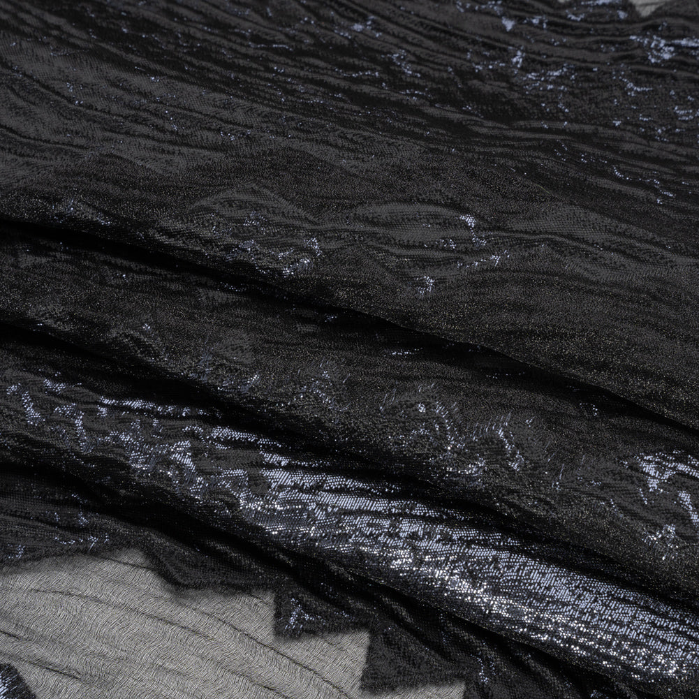 Metallic Midnight and Black Drifting Rifts Crinkled Luxury Burnout Brocade - Folded