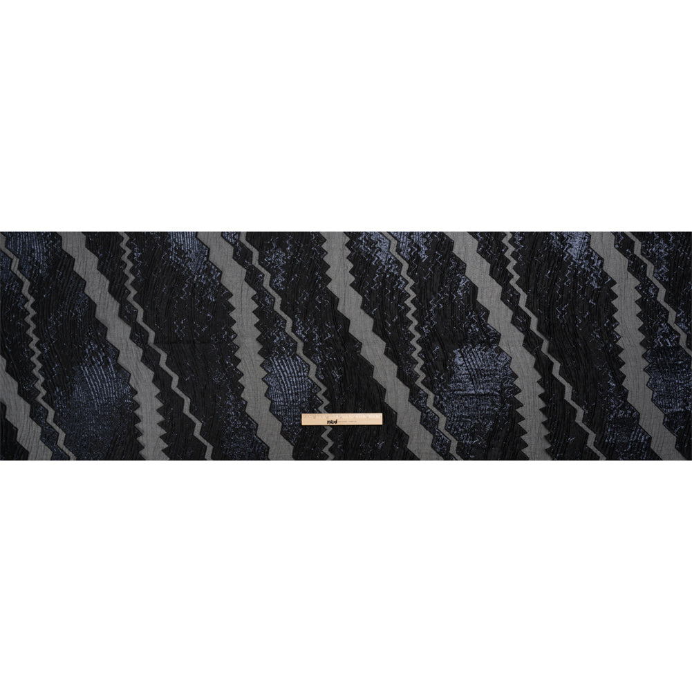 Metallic Midnight and Black Drifting Rifts Crinkled Luxury Burnout Brocade - Full