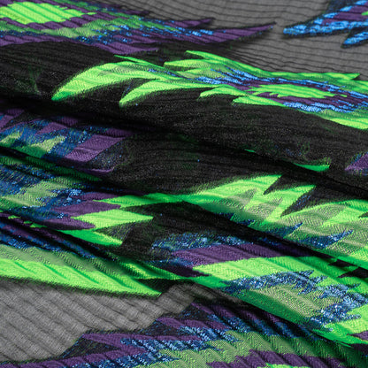 Metallic Blue, Purple and Lime Exploding Stars Ribbed Luxury Burnout Brocade