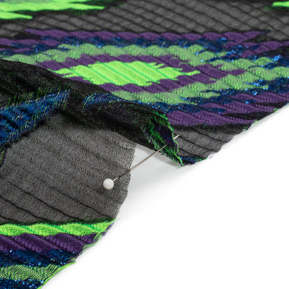 Metallic Blue, Purple and Lime Exploding Stars Ribbed Luxury Burnout Brocade