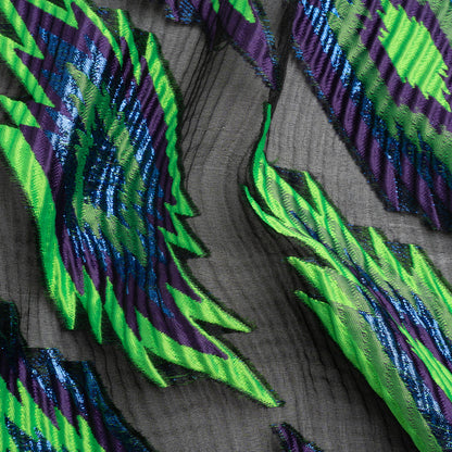 Metallic Blue, Purple and Lime Exploding Stars Ribbed Luxury Burnout Brocade