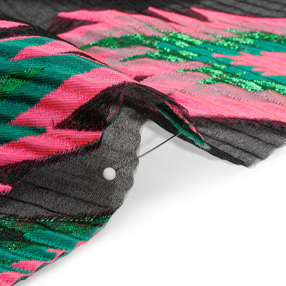 Metallic Green, Hot Pink and Black Exploding Stars Ribbed Luxury Burnout Brocade