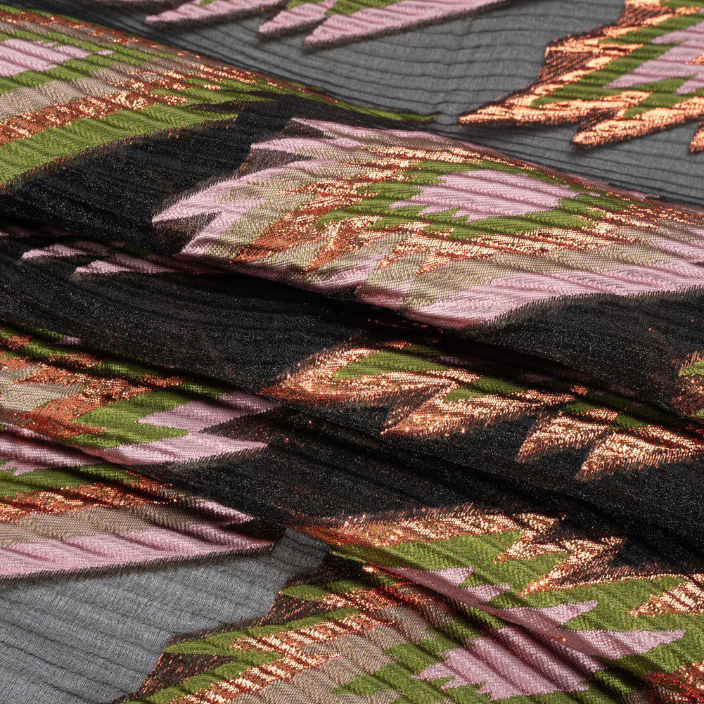 Metallic Copper, Mauve and Olive Exploding Stars Ribbed Luxury Burnout Brocade - Folded