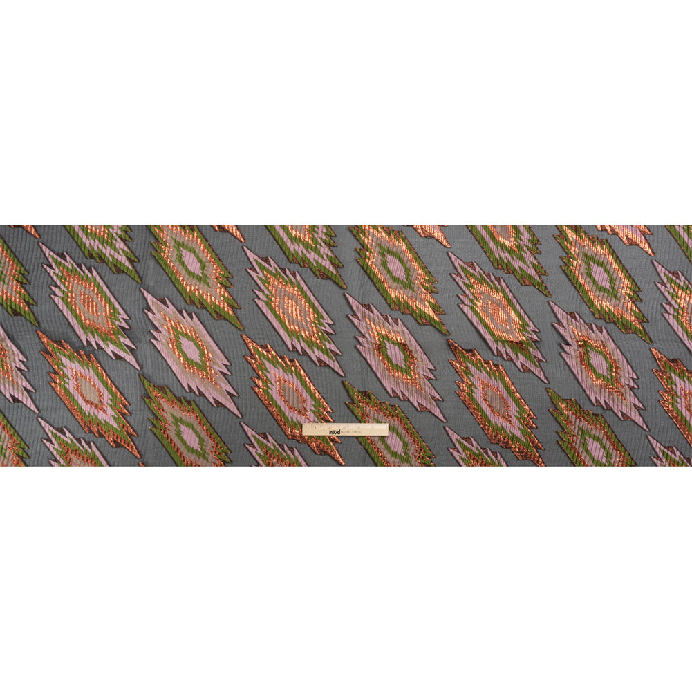 Metallic Copper, Mauve and Olive Exploding Stars Ribbed Luxury Burnout Brocade - Full
