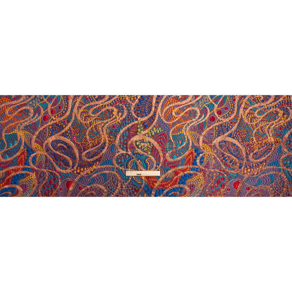 Metallic Copper, Blue and Red Organic Flow Luxury Brocade