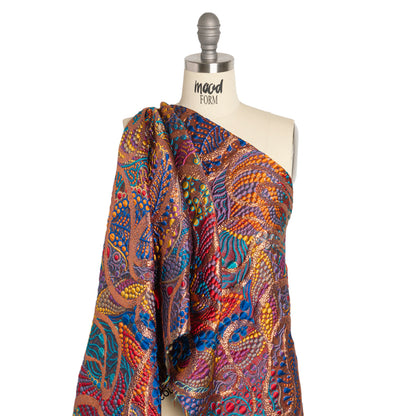 Metallic Copper, Blue and Red Organic Flow Luxury Brocade