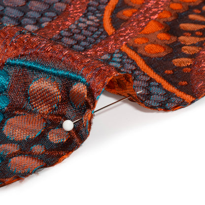 Metallic Red, Burnt Orange and Navy Organic Flow Luxury Brocade