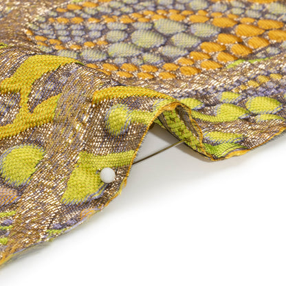 Metallic Gold, Yellow and Periwinkle Organic Flow Luxury Brocade